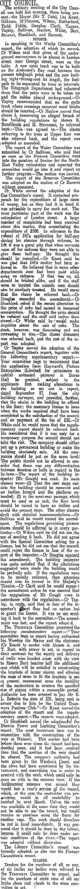 CITY COUNCIL (Otago Daily Times 6-10-1910)