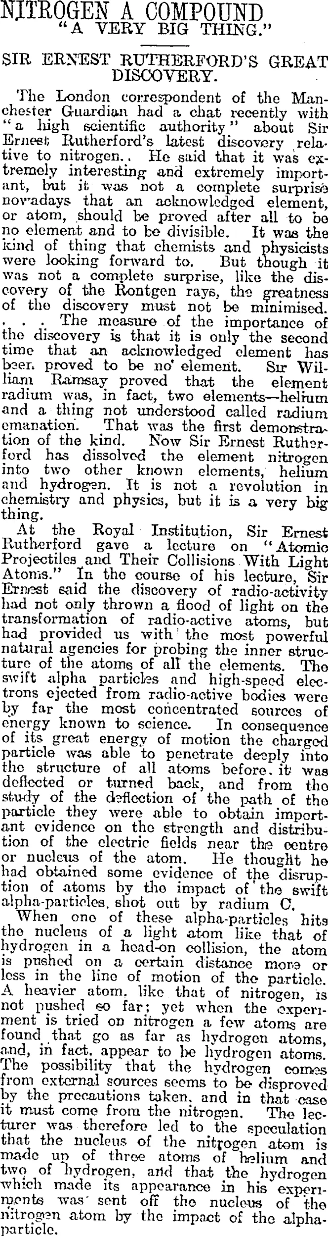 NITROGEN A COMPOUND (Otago Daily Times 2-8-1919)