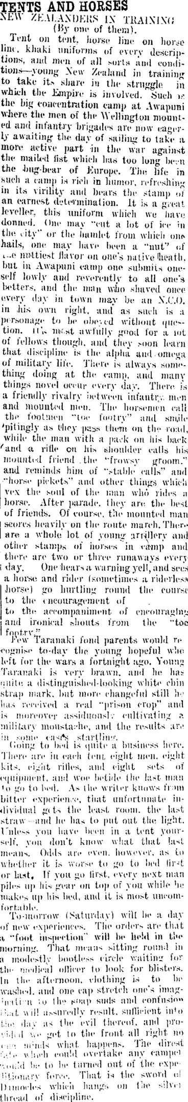 Image: TENTS AND HORSES (Taranaki Daily News 1-9-1914)