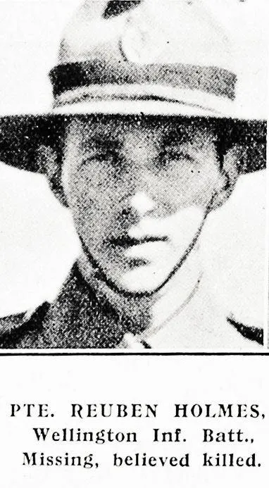 Private Reuben Holmes, Wellington Infantry Battalion, missing, believed killed