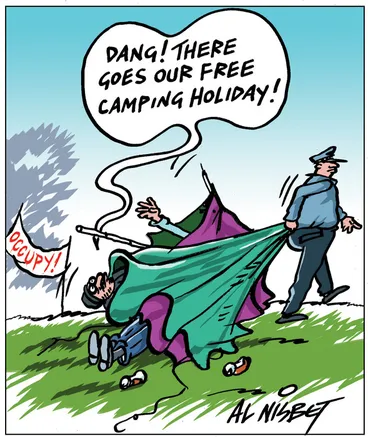 Image: Nisbet, Alistair, 1958- :'Dang! There goes our free camping holiday!' 23 March 2012