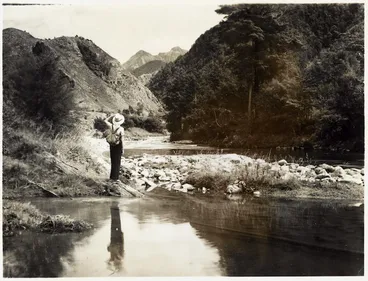 Image: Woman by Little Wanganui River or Wangapeka River