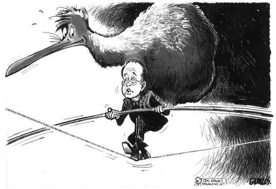 Image: Evans, Malcolm 1945-:Dr Brash's balancing act. New Zealand Herald, 16 March, 2001.