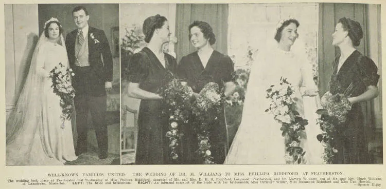 Bridal party of Dr. Morvyn Williams and Miss Philippa Riddiford at Featherston
