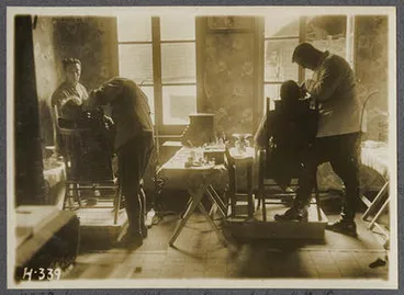In a disused farm-house behind the lines. Everything possible is done to save the soldiers teeth. Extraction is only resorted to when absolutely necessary Image: In a disused farm-house behind the lines. Everything possible is done to save the soldiers teeth. Extraction is only resorted to when absolutely necessary