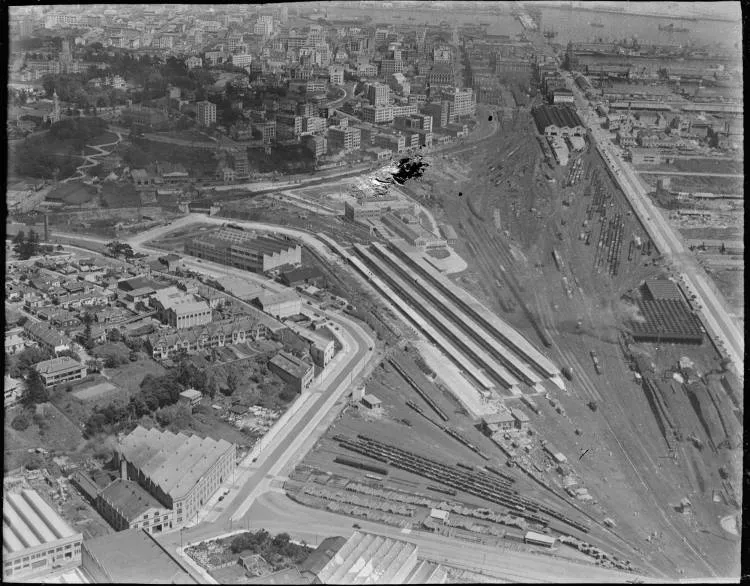 Auckland Railway Station from the air, 1930