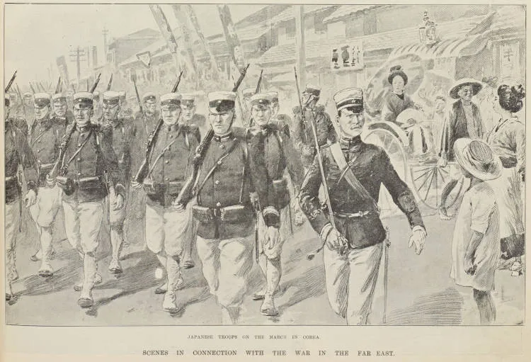 Japanese troops on the march in Corea