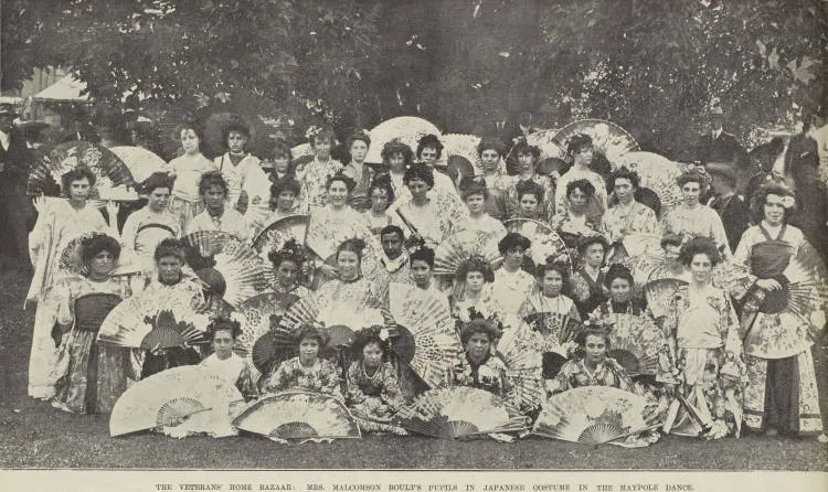 The Veterans' Home bazaar: Mrs. Malcolmson Boult’s pupils in Japanese costume in the maypole dance