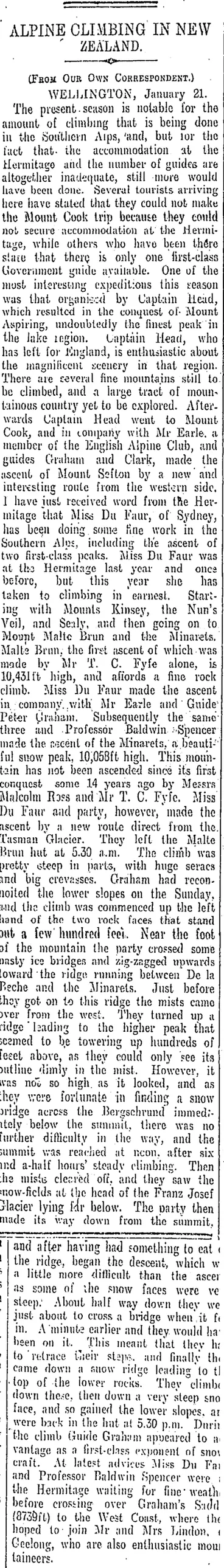 Image: ALPINE CLIMBING IN NEW ZEALAND. (Otago Daily Times 24-1-1910)