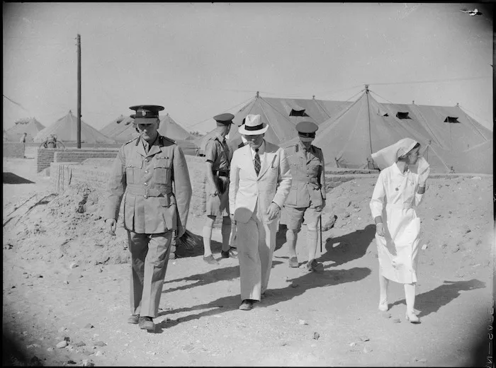 Prime Minister Peter Fraser at 3 NZ General Hospital, Helmieh