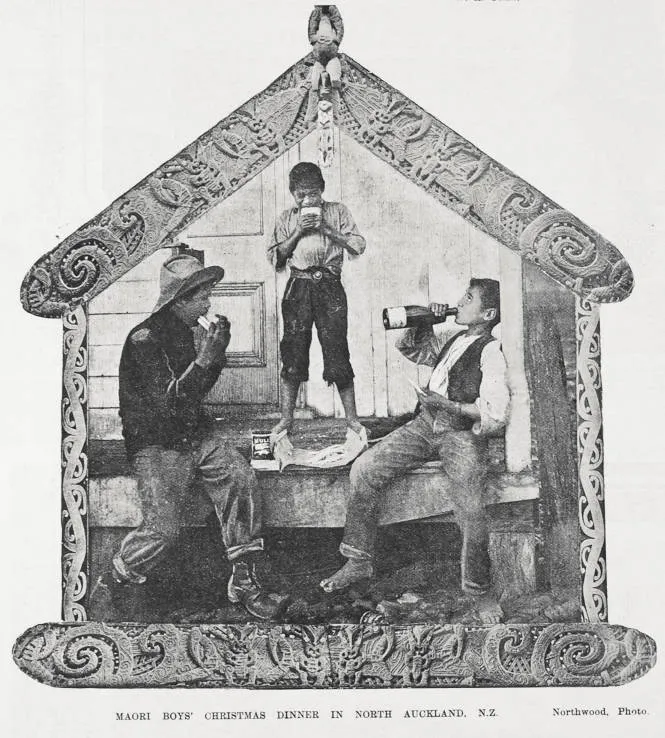 MAORI BOY'S CHRISTMAS DINNER IN NORTH AUCKLAND. N.Z.