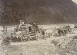 Cassidy's coach, West Coast Road near Otira Gorge, New Zealand, 1895