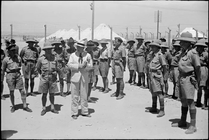 Prime Minister Peter Fraser addressing troops, Helwan