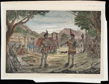 Image: Artist unknown :Maories disputing boundaries of territory. - [See page 51]. The Illustrated Sydney news, October 16, 1866. [Page] 53.