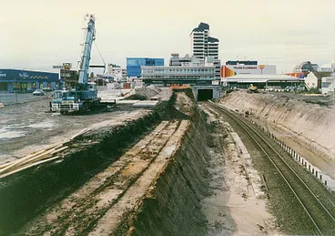 Image: Excavation work beside the railway line through Hamilton central