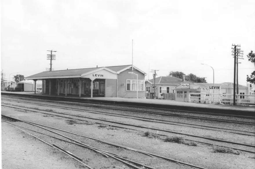 Levin Railway Station, view from Cambridge St., 1969