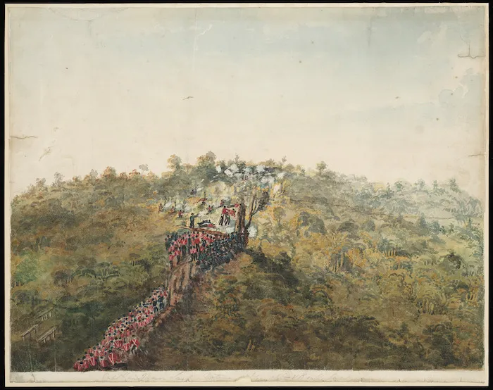 [Page, George Hyde] 1832-1908 :Fight at Battle Hill. Last stand of Rangihaeata. Horokiwi 1846. Lieut. Page, 58th Regt. [1846]