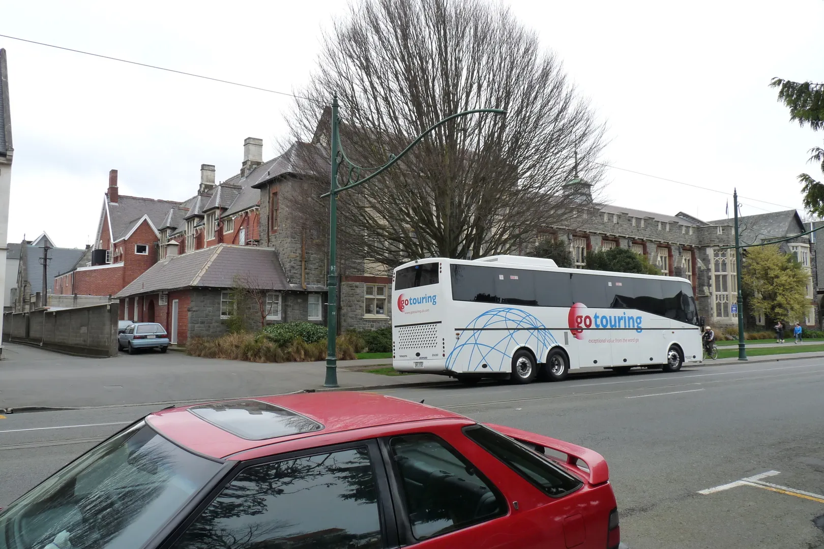 Tour bus outside Christ's College