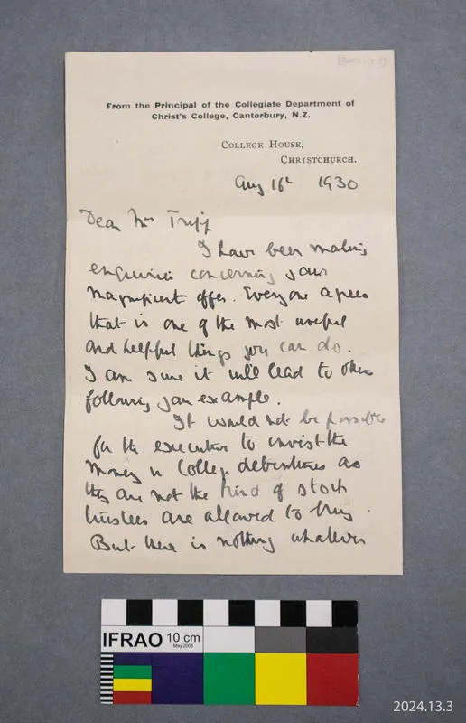 Letter: Christ's College to Mary Herbert Tripp