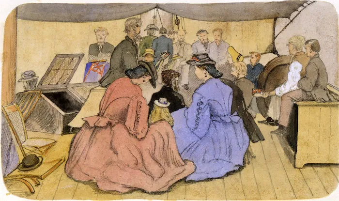 Artist unknown :[Album of an officer]. Divine (?) Service, Ship Pegasus. 1865.