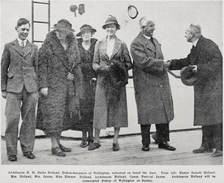 Archdeacon H. St. Barbe Holland, Bishop-designate of Wellington, welcomed on board the liner