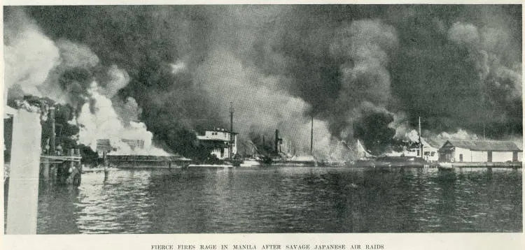 Fierce fires rage in Manila after savage Japanese air raids