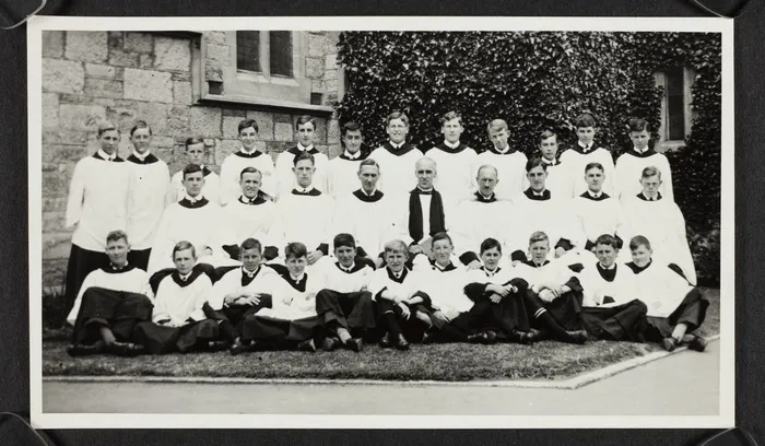 Christ's College group in religious uniform with clergy