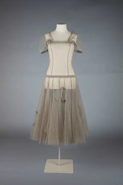 Grey tulle evening gown