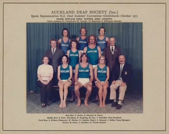 Team Photo: Auckland Deaf Society Athletics, N.Z. Deaf Societies Convention, 1975