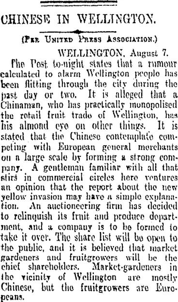 Image: CHINESE IN WELLINGTON. (Otago Daily Times 9-8-1906)