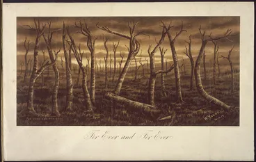 Image: Young, W., fl 1917 :For ever and for ever. ANZAC. W. Young, 14. 4. [19]17. Wellington, C. M. Banks Ltd Chromolithos. [ca 1918?]