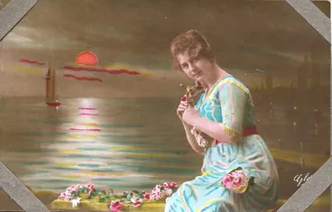 Image: Painted postcard of a girl. c1914-18?