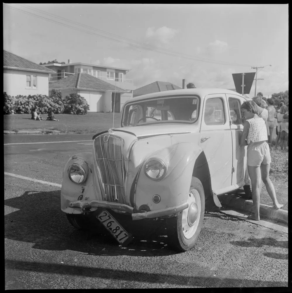 Car accident. Mr M.R. Ford's damaged car.