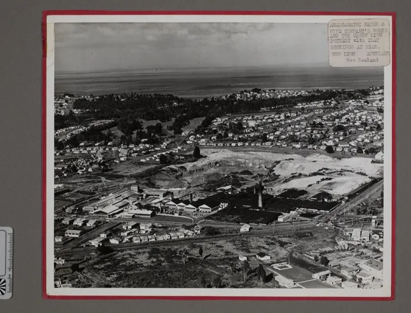 Photograph - "Amalgamated Brick & Pipe Company's Works and The Crown Lynn Pottery with Clay Workings at Rear. New Lynn Auckland New Zealand"
