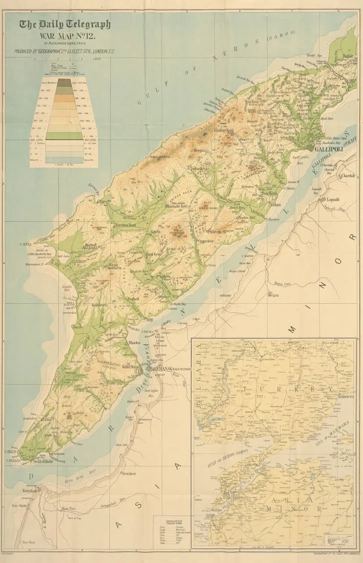 The Daily Telegraph war map of the Gallipoli Peninsula