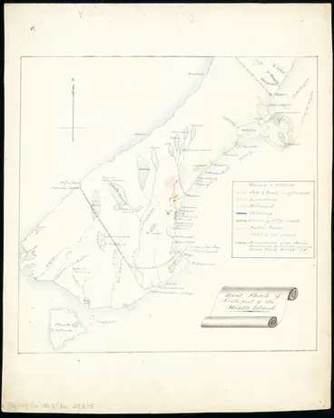 Image: [Mantell, Walter Baldock Durrant 1820-1895] :Hand sketch of south part of the Middle Island [ms map]. [ca 1848]