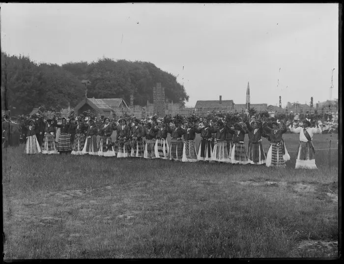 Maori women dancing at the New Zealand International Exhibition, Christchurch