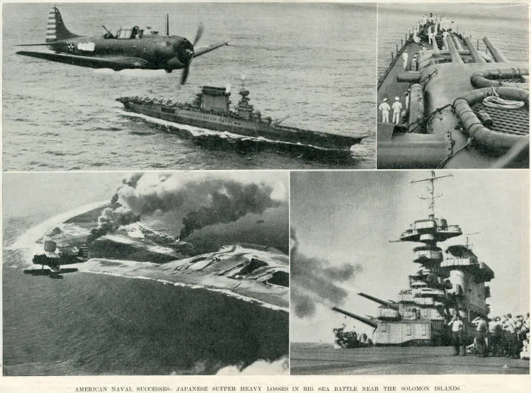 American naval successes: Japanese suffer heavy losses in big sea battle near the Solomon Islands