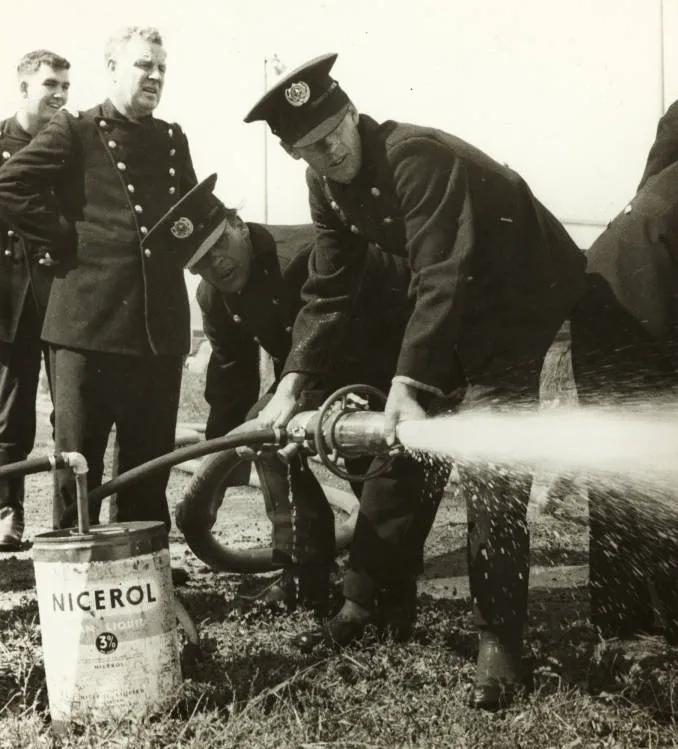Firemen training, Ōtāhuhu, 1967