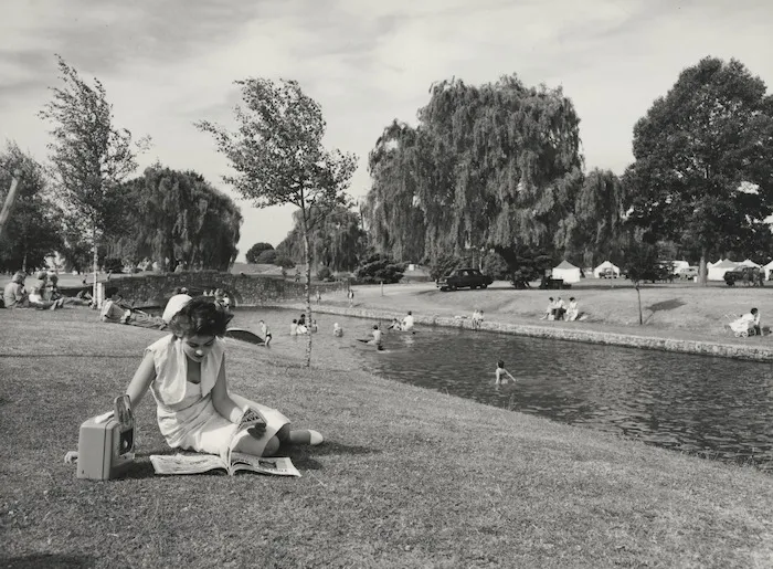 Woman reading beside the creek in Windsor Park, Hastings - Photograph taken by T Ransfield