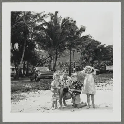[Belinda, Edmund, Peter, and Sarah Hillary at beach]
