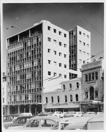 Image: Lambton Quay, Wellington, showing Massey House - Photographer unidentified