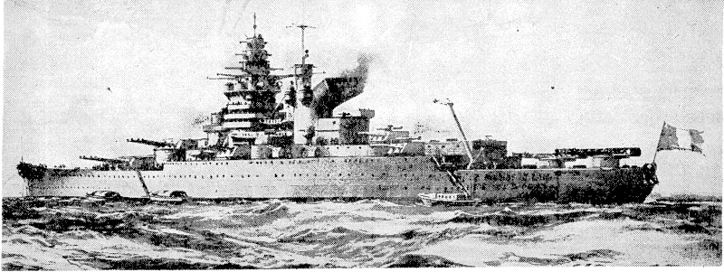 The French battleship Richelieu (35,000 tons), the largest capital ship ever built in French yards. (Evening Post, 10 July 1940)