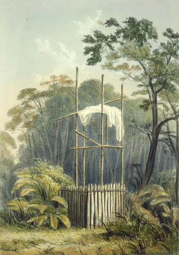 Image: Smith, William Mein 1799-1869 :Wahi tapu or burial place. Drawn by Captain W. Mein Smith R. A. Day & Haghe. London, Smith, Elder [1845]
