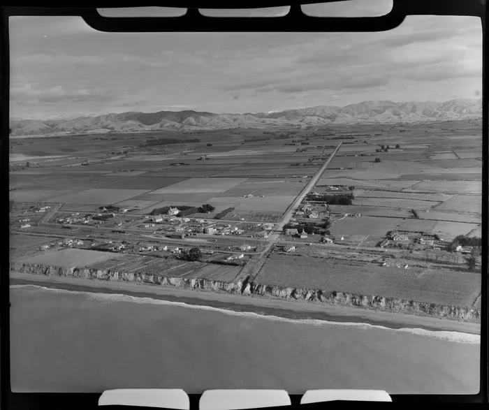 Saint Andrews, Canterbury, showing beach, town and Blue Cliffs Road