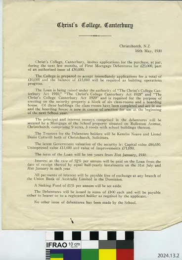 Image: Invitation: Christ's College Debentures