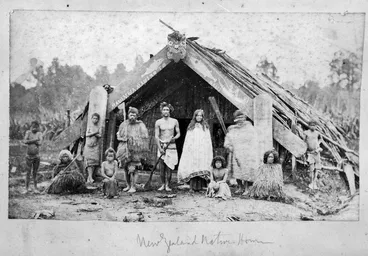 Image: Maori family outside a whare puni, Mangaakuta, near Masterton