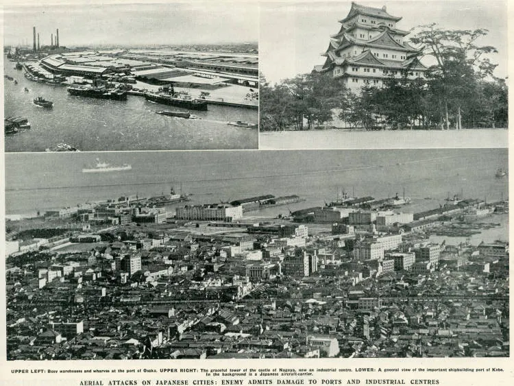 Aerial attacks on Japanese cities: enemy admits damage to ports and industrial centres