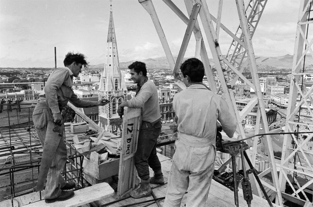 Construction work above Christchurch's Cathedral Square
