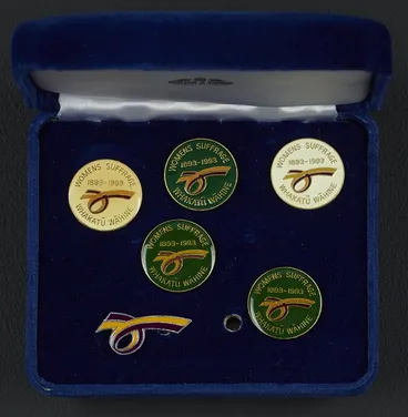 Enamel Pins, 1993 Suffrage Centennial Year Image: Enamel Pins, 1993 Suffrage Centennial Year